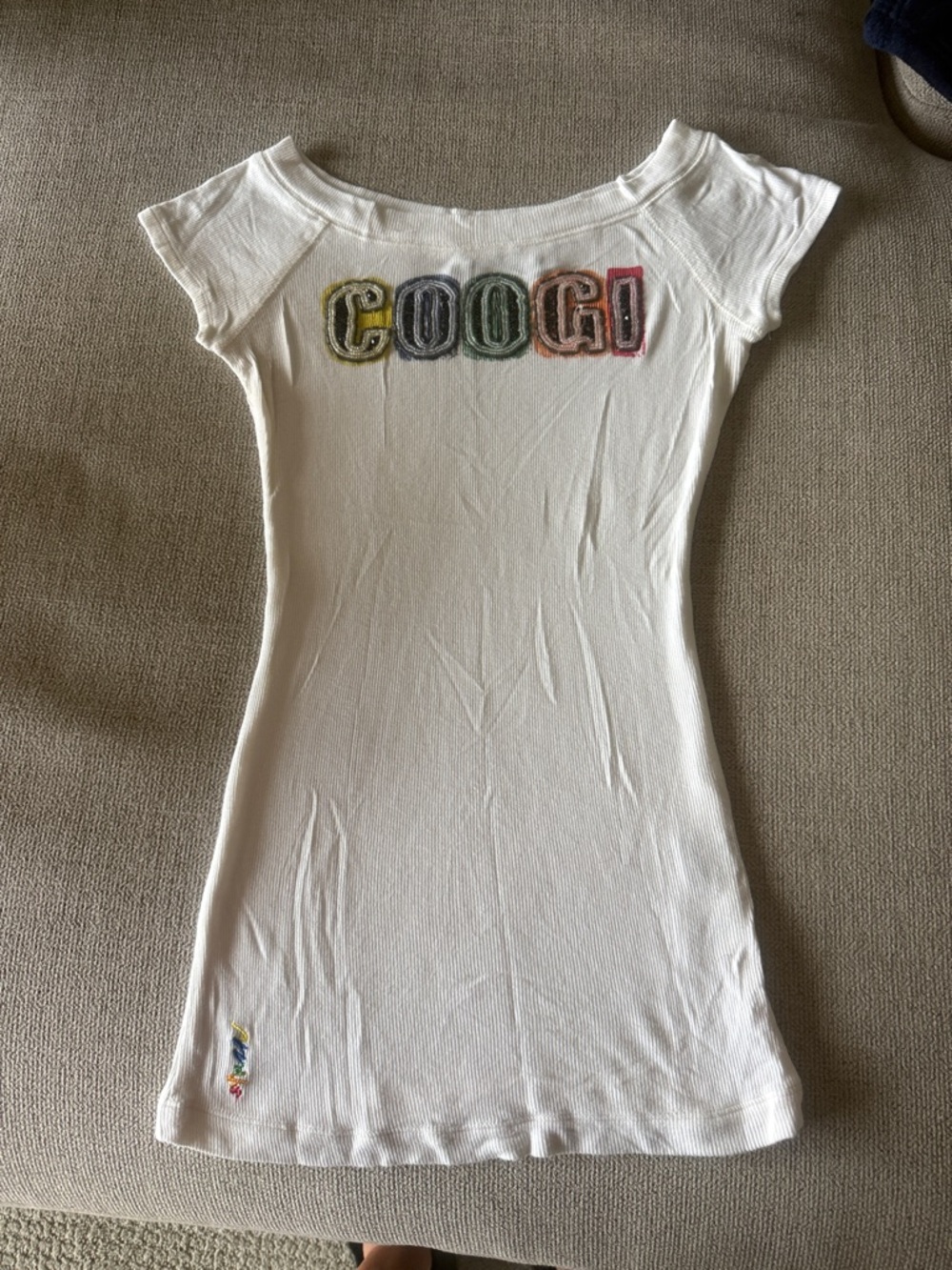 COOGI White Short Sleeve Tee with Multicolor Logo